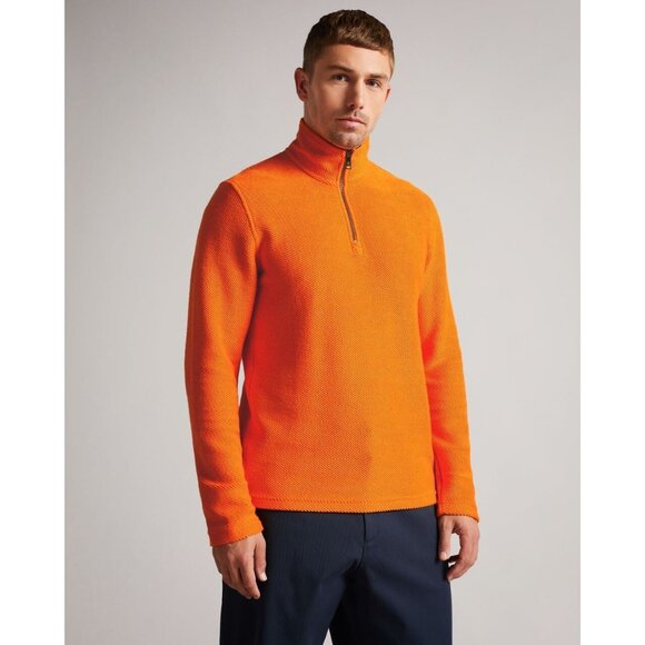 Ted Baker London Millom Men's Size 6/XXL Orange Textured Half Zip Jumper Sweater - Picture 1 of 14